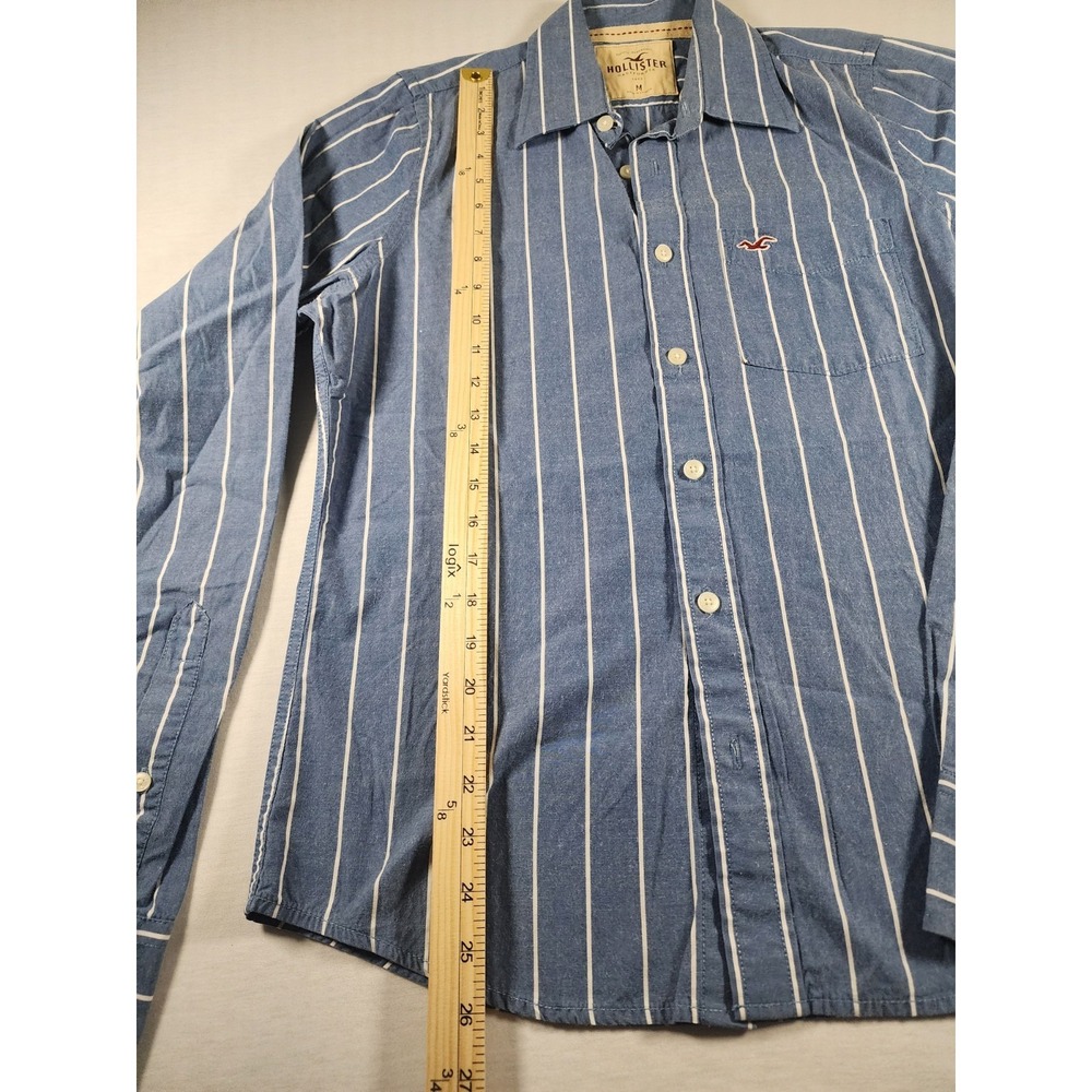Hollister California Y2k Mens Blue‎ White Stripe Button Up Long Sleeve Shirt Med - Picture 2 of 10